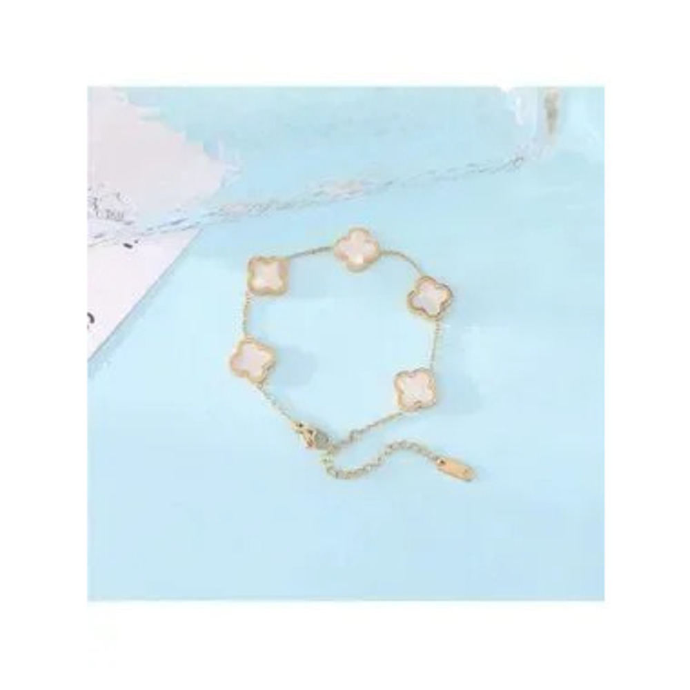 Gold 18k Gold Plated Titanium Clover Charm Bracelet